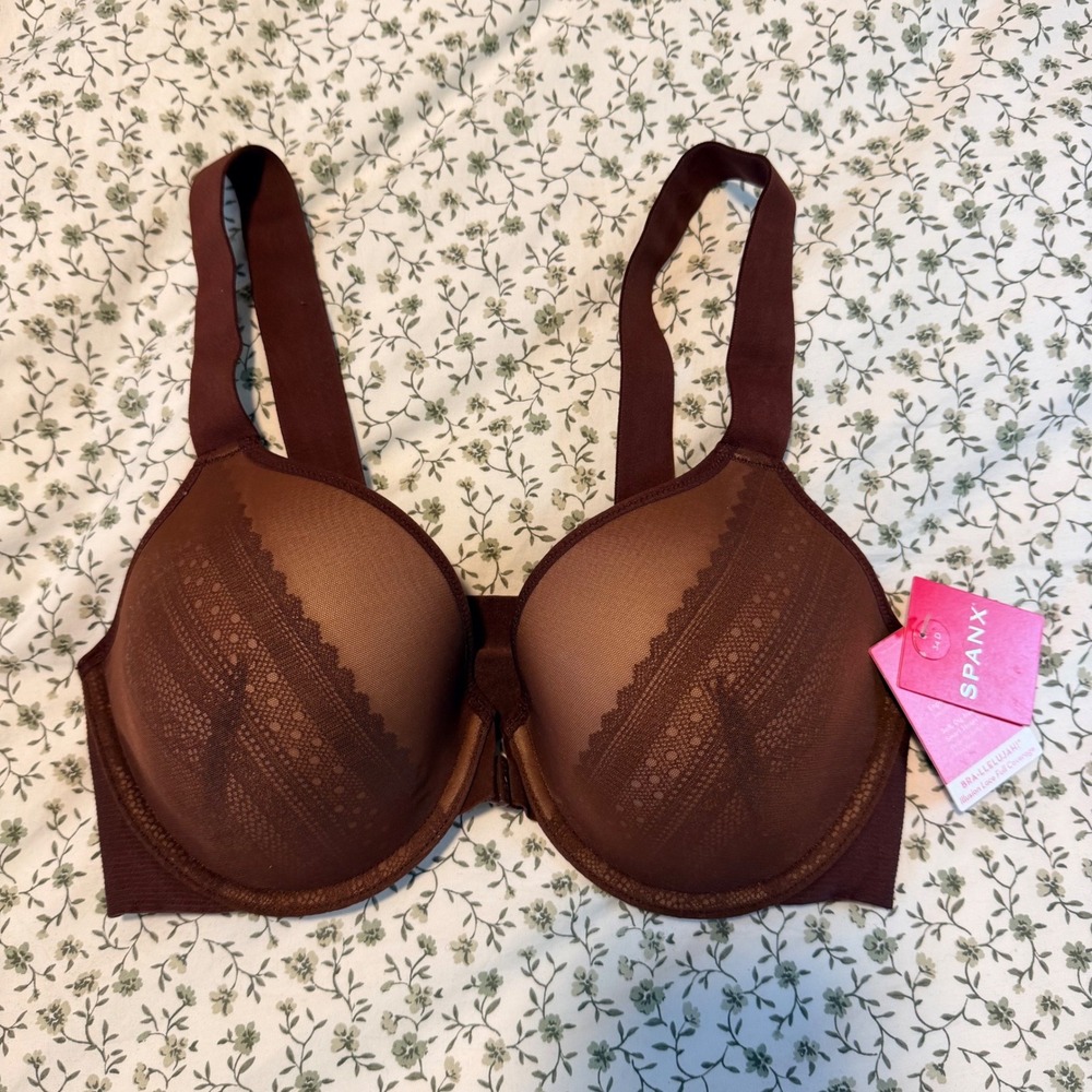 New Spanx Women's 34D Bra-llelujah Illusion Lace Full Coverage Bra Champ Beige